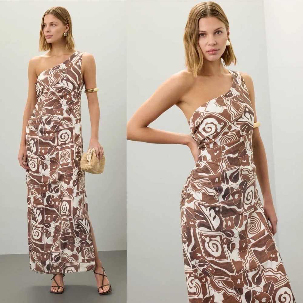 🆕 Mara Hoffman Enya linen one-shoulder ruched hemp maxi dress